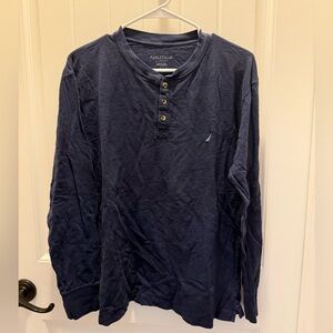 Nautica Men's Long-Sleeve Sleepwear Henley in Navy Blue (L)